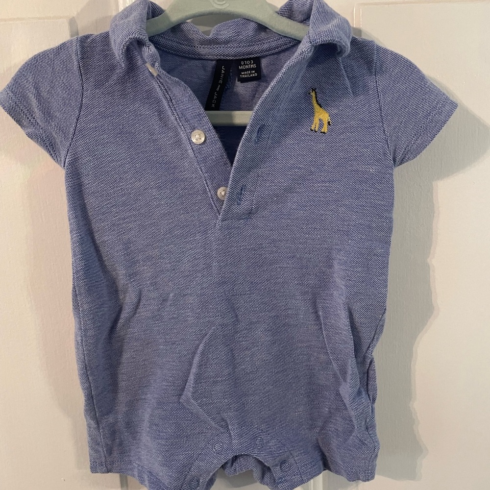 Jane and Jack - Oxford Romper with Giraffe - 0-3M